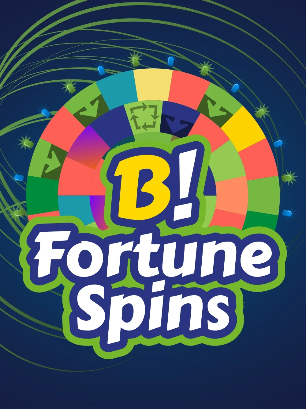 Portada de fortuna y giros con brillo dorado para casino online.